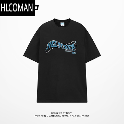 HLCOMANins印花短袖t恤女男夏季新款美式复古欧美高街潮牌百搭上衣bf