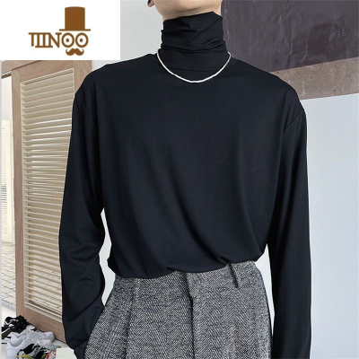 YANXU2023新款长袖男士高领韩版潮流修身堆堆领打底衫男学生上衣