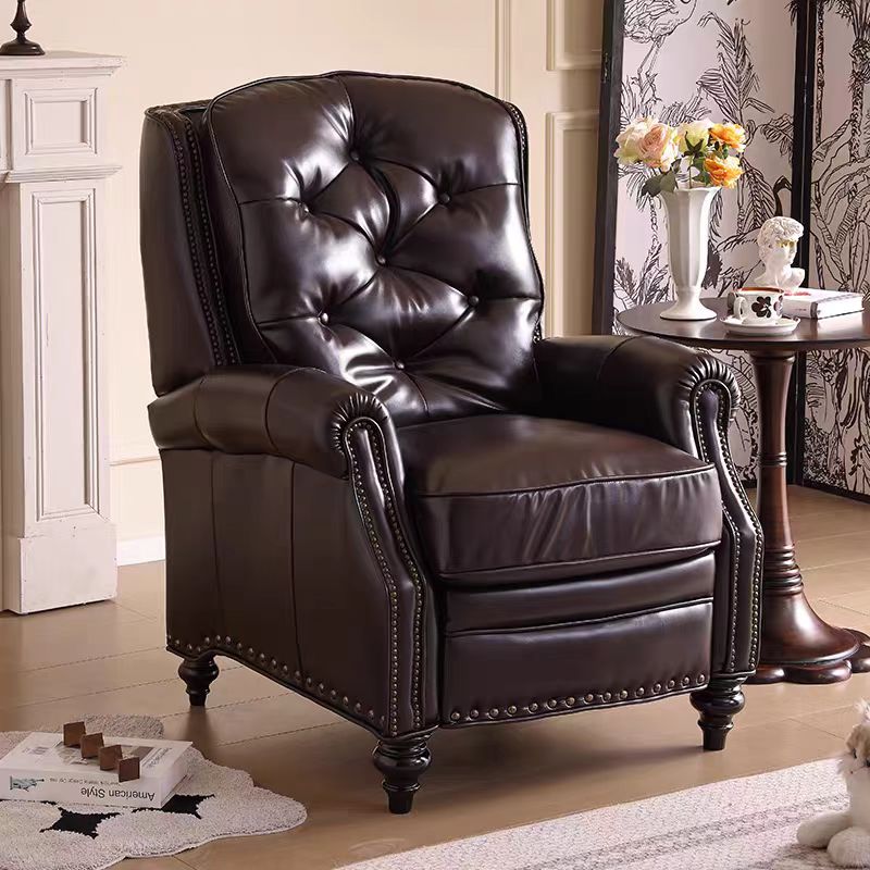美式中古风休闲椅老虎椅小户型复古真皮单人沙发功能椅子多功能