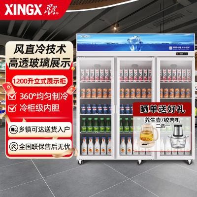 星星(XINGX)LSC-1218Y 1200升商用展示柜 立式对开门冷藏柜 商用大容量冰柜 冰箱 保鲜柜 三门饮料柜