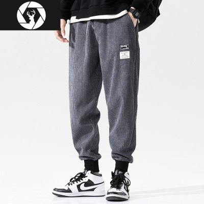 HongZun裤子男士秋冬季工装加绒加厚休闲长裤韩版潮流灯芯绒卫裤束脚运动工装制服