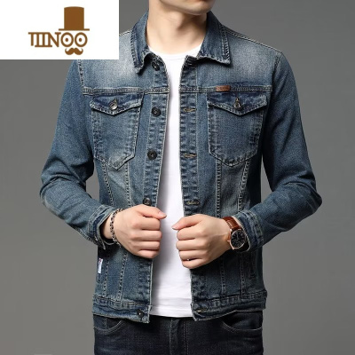 YANXU潮牌经典复古牛仔外套男修身长袖夹克流行青年牛仔衣休闲褂子