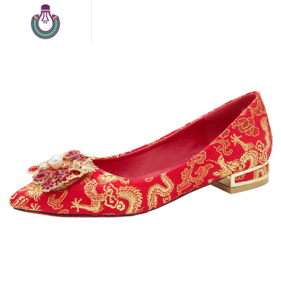 FISHBASKET2020年新款粗跟结婚鞋子低跟2CM孕妇红色高跟鞋秀禾新娘敬酒单鞋休闲鞋