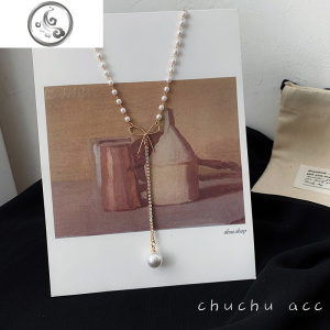 气质简约珍珠吊坠锁骨链女颈带网红短款项链个性颈链项圈脖子饰品 JiMi 蝴蝶结小珍珠项链（金色）