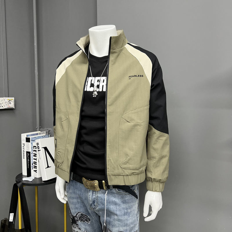 男士春秋冬季新款帅气立领夹克休闲百搭外套潮流工装防水上衣拼接