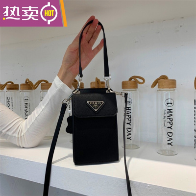 NEWLAKE2021日韩新款十字纹配皮手机包单肩斜挎挂包男女通用手机零钱潮包斜挎包男黑色