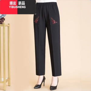 YIBUSHENG妈妈裤子女季高腰休闲裤女士直筒长裤春弹力宽松中老年