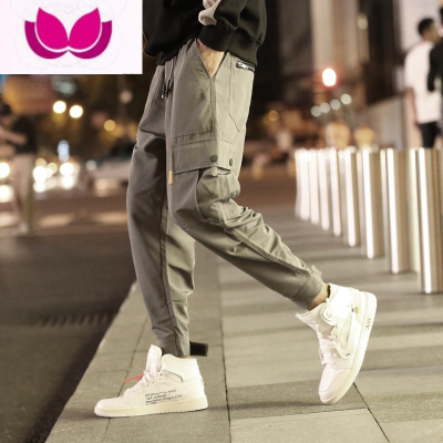 七斓工装裤子男士春季韩版潮流炸街痞帅休闲裤潮牌百搭宽松直筒小脚裤