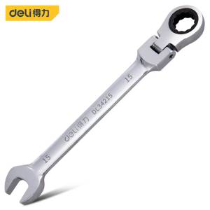 得力工具 DL34215 镜面活头两用棘轮快扳(银) 15mm(单位:把)