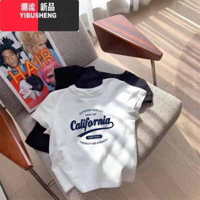 YIBUSHENG字母印花正肩短袖季美式复古ins宽松休闲显瘦白色t恤女上衣