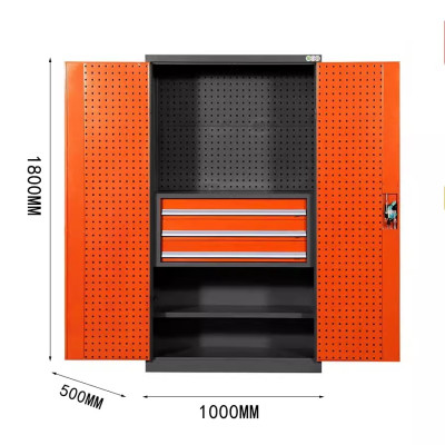 迅迈 [橙色]内三抽工具柜+背网 重型工具柜 加厚移动收纳工具车 汽修工厂车间铁皮五金工具柜子推车