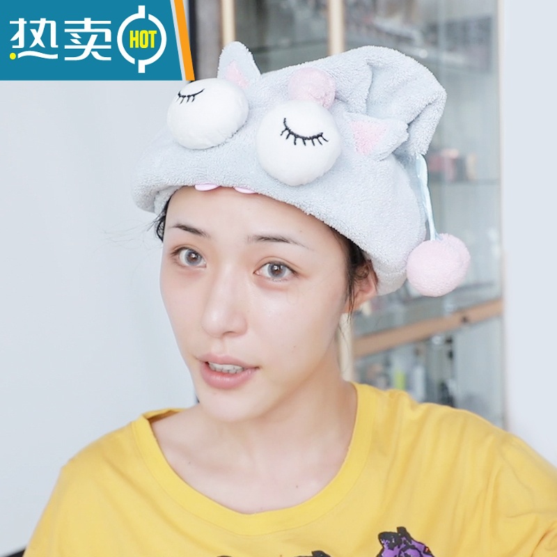 敬平 卡通少女粉嫩可爱洗发帽珊瑚绒干枯受损秀发 帽独角兽干发帽