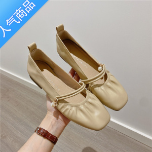 SUNTEK奶奶鞋2023夏季新款韩版平底软底百搭浅口单鞋乐福鞋豆豆鞋女鞋子