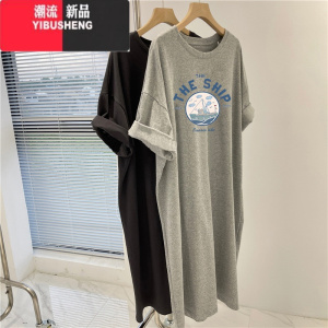 YIBUSHENG2024新款大码圆领连衣裙中长款宽松休闲显瘦女士可爱气质少女时尚