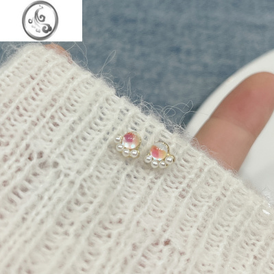 JiMis925银针小猫爪可爱耳钉迷你月光石耳环少女学生耳饰新款耳夹小巧