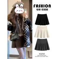 咖色毛呢百褶裙女新款秋冬季高腰a字jk短裙小个子羊绒半身裙