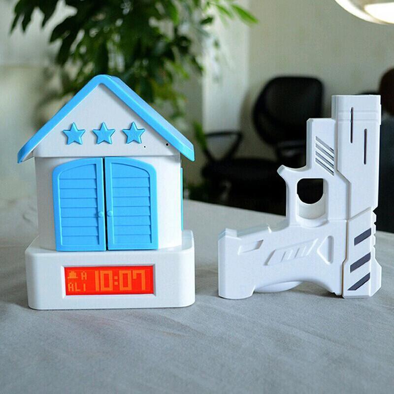 APP控制布谷鸟创意闹钟懒人射击电子钟学生儿童床头时钟 蓝色