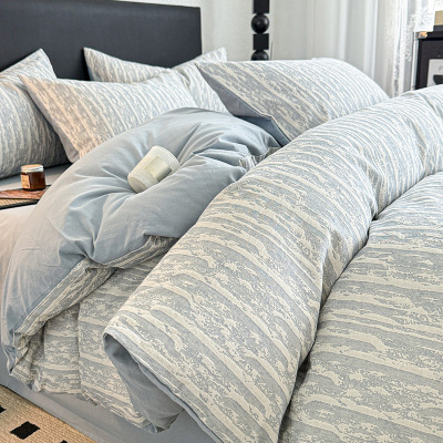 A类加厚纯棉磨毛床上四件套冬季全棉高档提花被套床单三件套床笠4