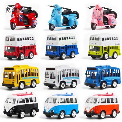 新品直营-玩具车套装汽车模型桥车车合金车回力车宝宝巴士玩具男孩玩具卡通车Q版单层巴士蓝色