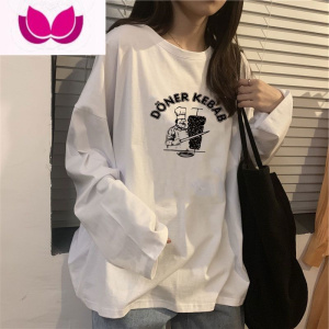 七斓白色t恤女长袖打底衫洋气宽松内搭学生中长款超火上衣服ins潮