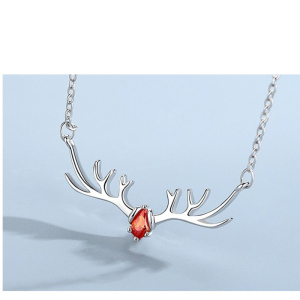 鑫铂尼 一路有你925银项链女个性简约白银小鹿七夕情人节生日送女友女生女士