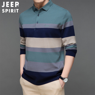JEEP SPIRIT吉普男士春秋季长袖POLO衫中青年款秋衣翻领打底衫