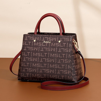 马莎兰缇(MashaLanti)包包女包新款百搭斜挎包女大容量手提包时尚单肩包休闲印花女士包包啡配酒红