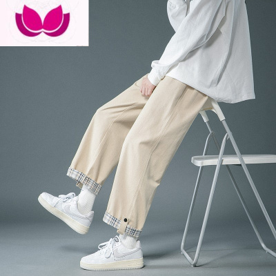 七斓工装裤子男士潮流宽松阔腿直筒男生日系潮牌休闲九分裤