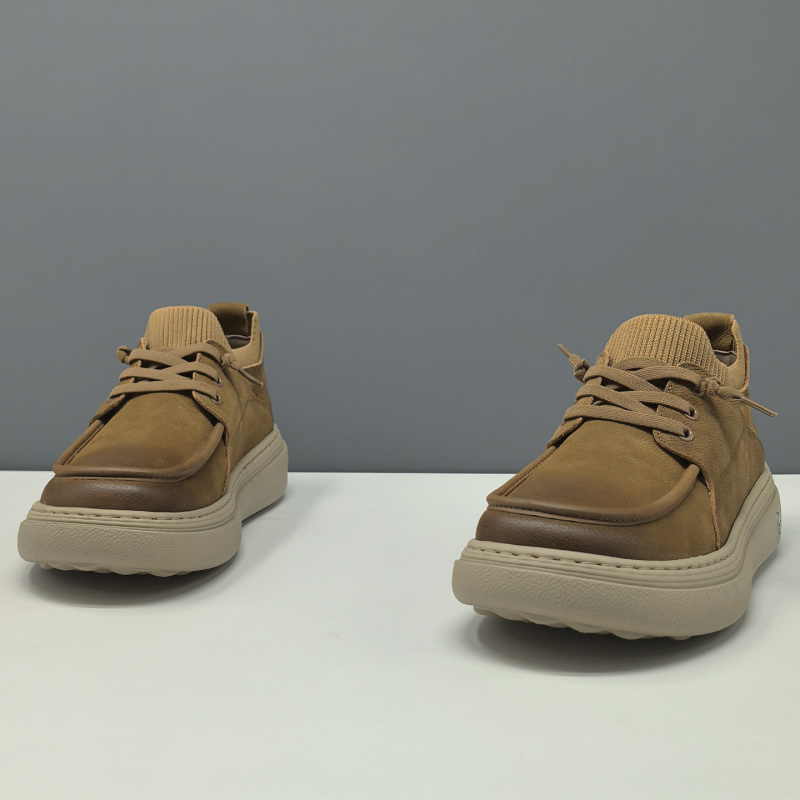 男生头层牛皮免系带百搭歪头休闲鞋男款潮鞋欧洲站真皮萌丑芒果鞋