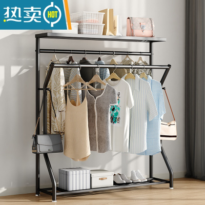 敬平衣架卧室落地晾衣架家用挂衣杆阳台收纳箱盒晾晒衣架被子收纳器 [加粗]长150高160 黑色 带顶板 高质量