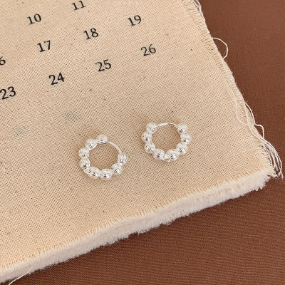 纯银米粒珠耳扣轻奢小众高级感养耳洞耳环女时尚耳饰睡觉免摘送女朋友老婆情人节七夕生日礼物