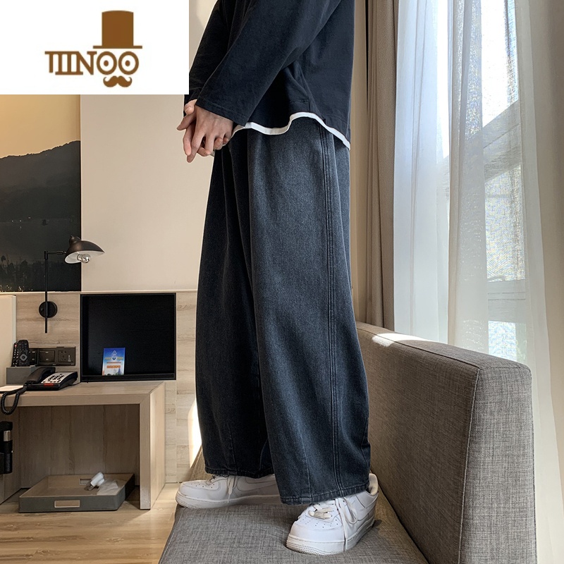 YANXU直筒哈伦宽松牛仔裤男款潮牌ins百搭休闲阔腿港风拖地长裤子