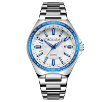 梭伦(SOLLEN)手表男式防水日历钢带石英表男士手表男商务学生腕表时尚男表休闲精钢SL-710