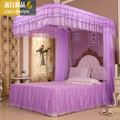 U型导轨蚊帐1.5m1.8 2m2.2米床罩子双人家用窗帘式滑轮妏帐子u形 三维工匠