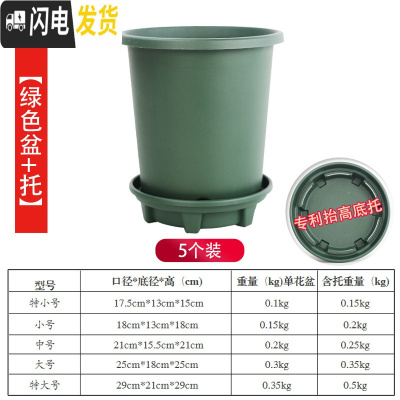 三维工匠升级改良加厚加仑盆控根盆超透气透水月季盆铁线莲盆树脂花盆p15 [5个装][绿色盆+托] 中等花盆容器