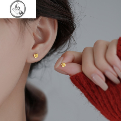 JiMi925银立体玫瑰耳钉女轻奢气质小众设计高级2023年新款潮耳环耳饰