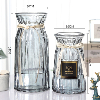 四件套玻璃花瓶透明法耐水培绿萝植物富贵竹百合花瓶客厅插花摆件_24折纸浪漫烟灰色