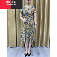 YIBUSHENG妈妈装中长款短袖连衣裙2022年新款中老年季洋气弹力碎花裙子