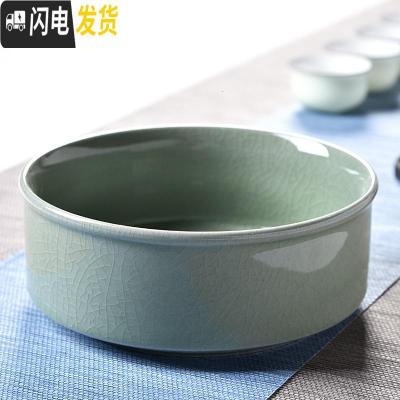 三维工匠水仙花盆陶瓷无孔铜钱碗莲睡莲水培绿萝容器大号玻璃多肉盆批发 直款哥窑茶洗-绿 大花盆容器