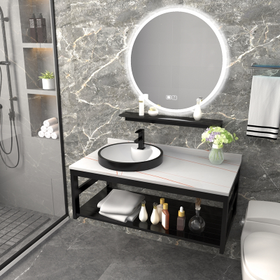 闪电客卫生间家用挂墙式洗漱洗手盆小户型岩板洗脸盆柜组合太空铝洗