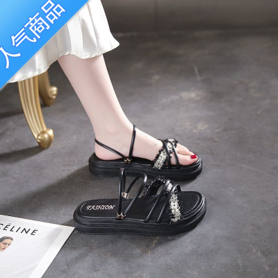 SUNTEK凉鞋女仙女风2023年新款夏季平底百搭沙滩网红两穿罗马凉拖鞋