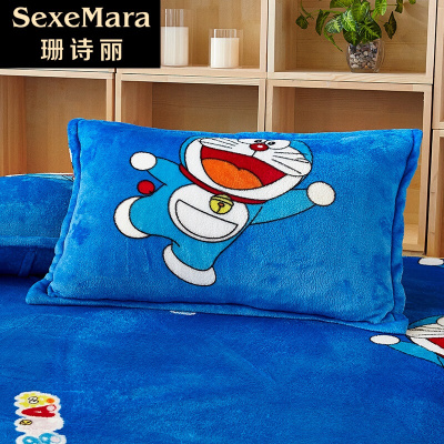 珊诗丽新款大版卡通hellokitty凯蒂猫法兰绒枕头套哆啦A梦珊瑚绒单人学生枕套米奇法