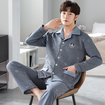 睡衣男冬季大码夹层空气棉新款冬天青年男士保暖家居服可外穿