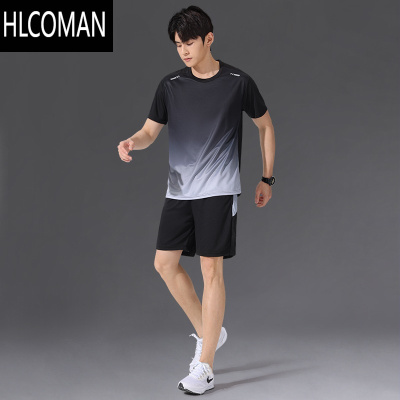 HLCOMAN运动套装男速干衣冰丝T恤短袖短裤跑步专用夏季健身衣服羽毛球服