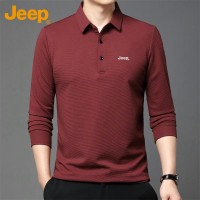 Jeep吉普长袖t恤男士2025年春季新款打底衫休闲商务翻领polo衫男