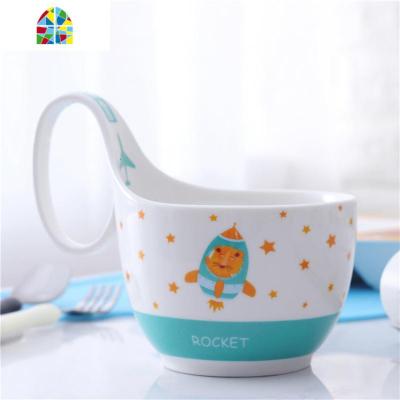 时尚创意儿童带手柄中式动物陶瓷早餐甜品碗沙拉碗拉面碗 FENGHOU 汤碗宇宙红色