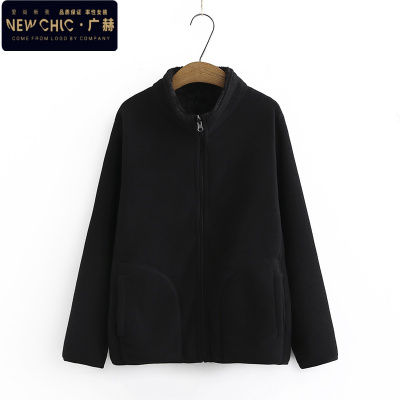 广赫妈妈装秋冬户外休闲抓绒衣卫衣开衫内胆保暖加厚两面穿外套卫衣