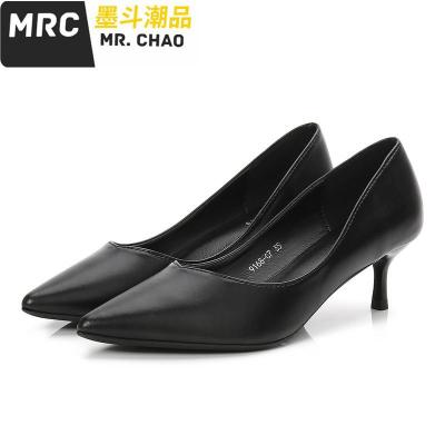 空乘尖头细跟(3-5厘米)鞋女软皮职业黑色工作鞋矮跟正装礼仪单鞋子墨斗潮品休闲鞋