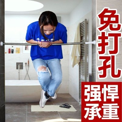 法耐浴帘杆浴室窗帘杆伸缩杆门帘杆子晾衣杆卧室衣柜撑杆免打孔不锈钢(加厚25管径)70-120CM一只装