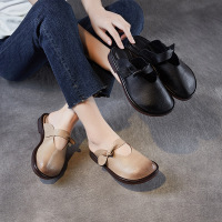 时尚真皮蝴蝶结包头拖鞋夏季新款舒适百搭平底一脚蹬穆勒鞋女